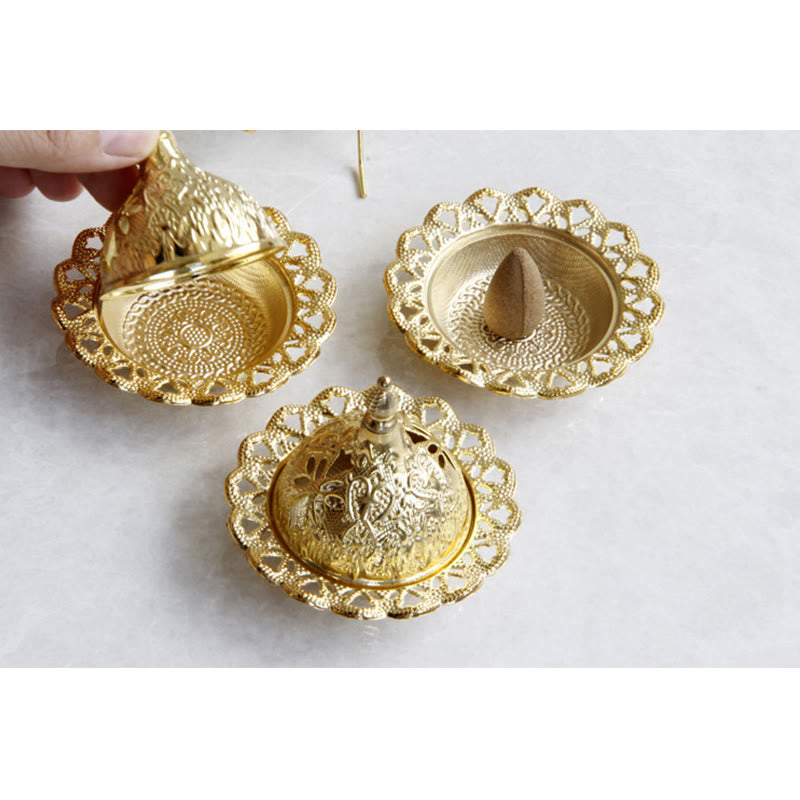 Gold Mini Tibetan Incense Burner for Meditation and Serenity