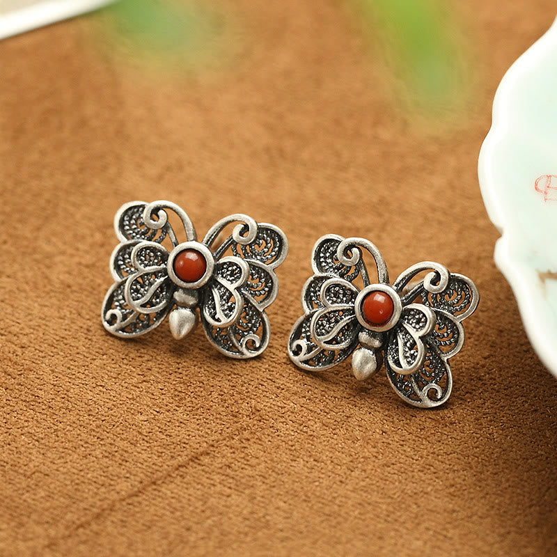 Red Agate Butterfly Ring & Earrings Set for Self-Acceptance