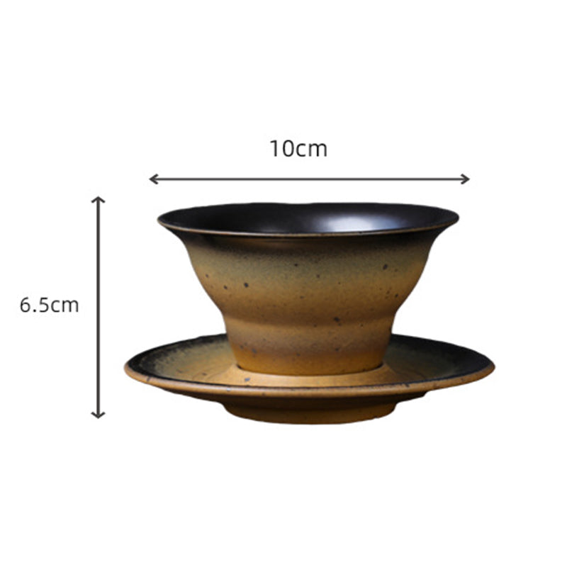 Ceramic Planet Design Coffee Mug with Saucer - Rough Pottery