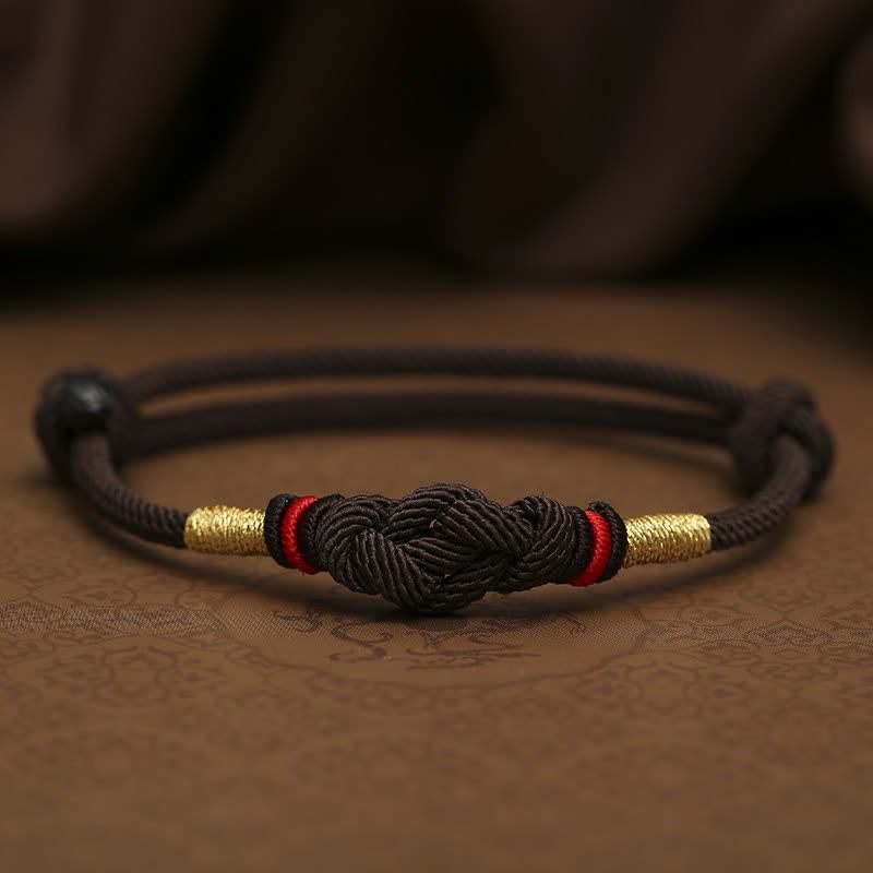 Adjustable Jade Luck Knot Bracelet with Red Feng Shui String