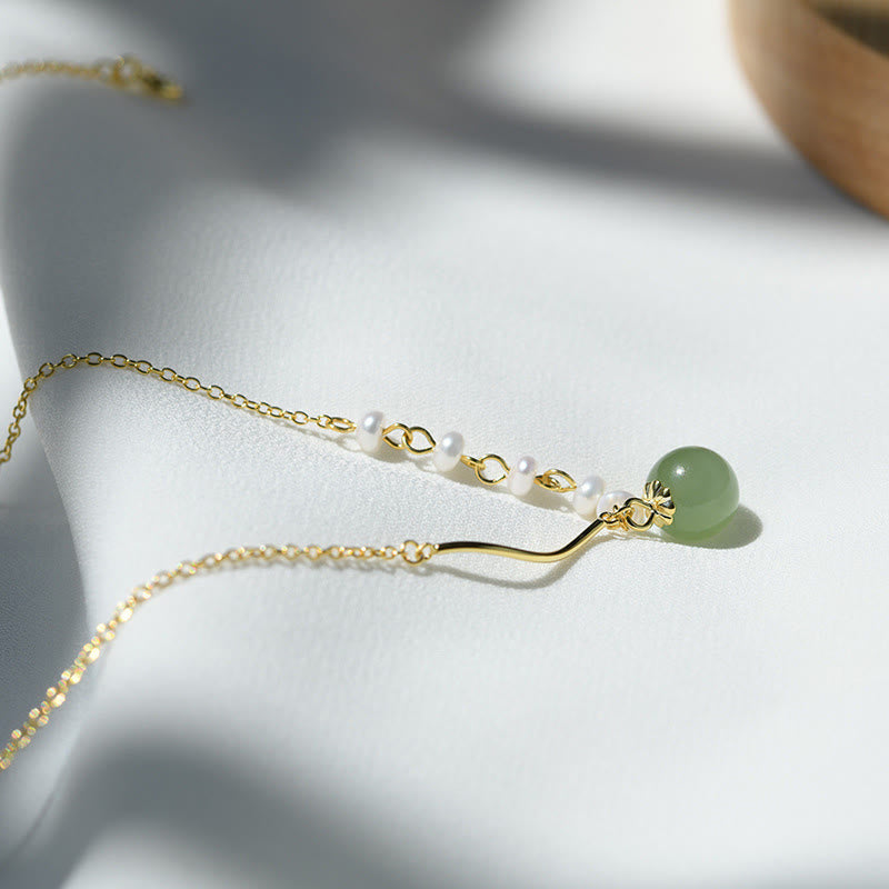 Natural Hetian Jade Pearl Luck Bead Necklace for Prosperity