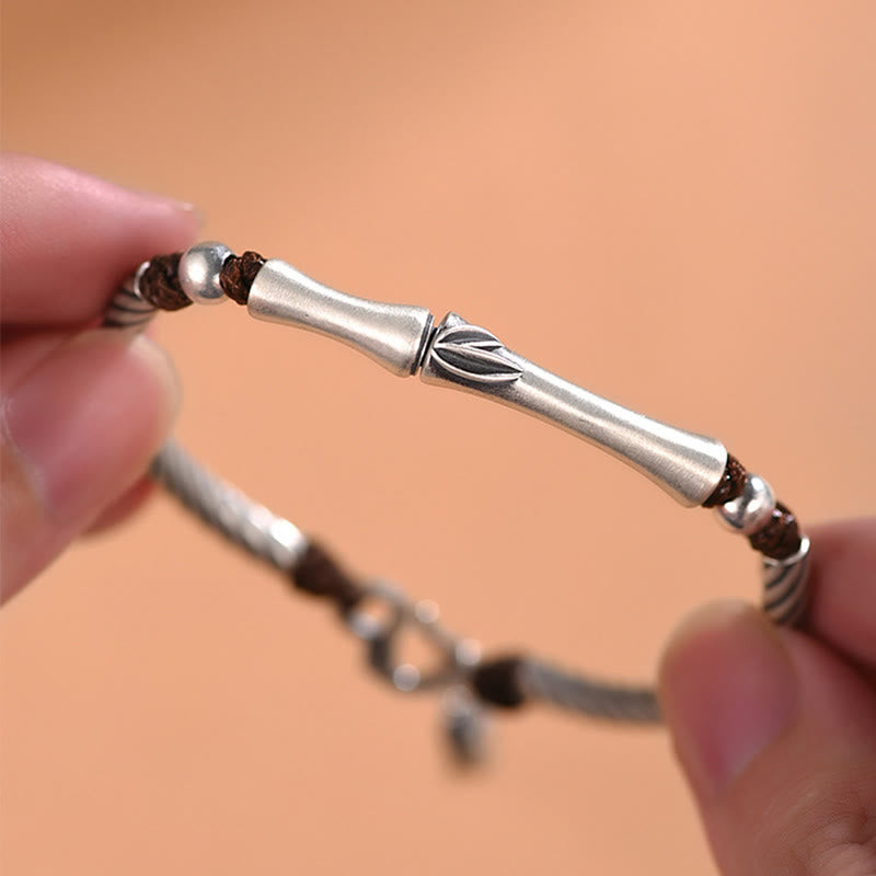 999 Sterling Silver Bamboo Cicada Luck Bracelet for Wealth