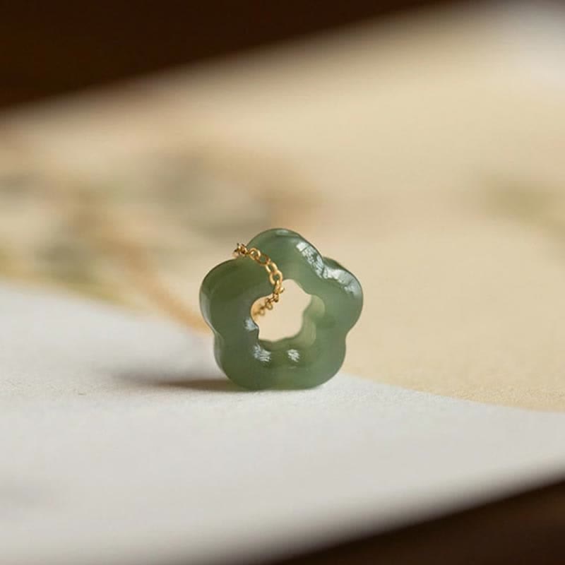 Dainty Cyan Hetian Jade Luck Floral Necklace Pendant