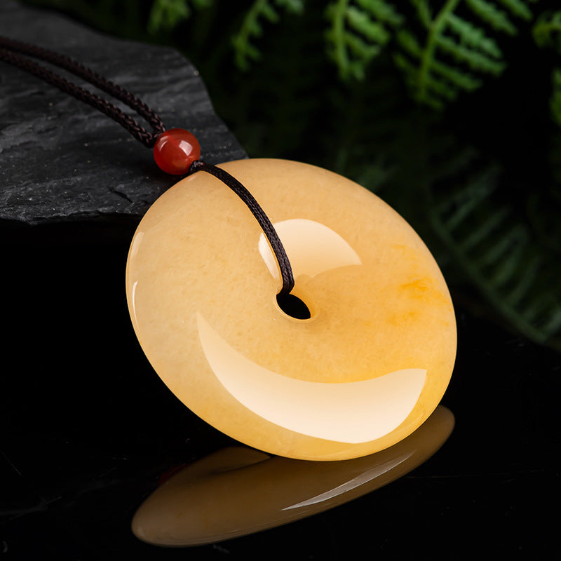 Golden Silk Jade Peace Buckle Pendant Necklace | Unisex