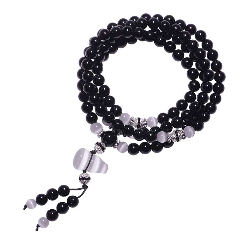 Bracelet de méditation en onyx noir et quartz clair de 6 mm