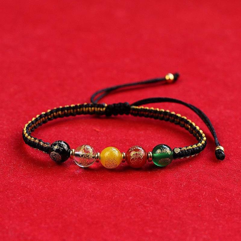 Agate Bracelet with Five Directions Gods Protection String Braid