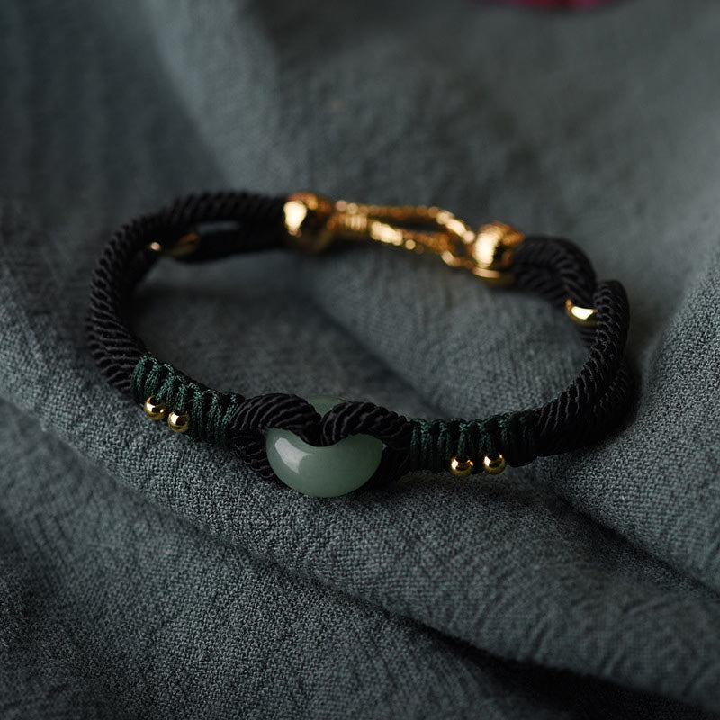 Unisex Tibetan Jade Lucky Black Rope Bracelet | Healing Sounds