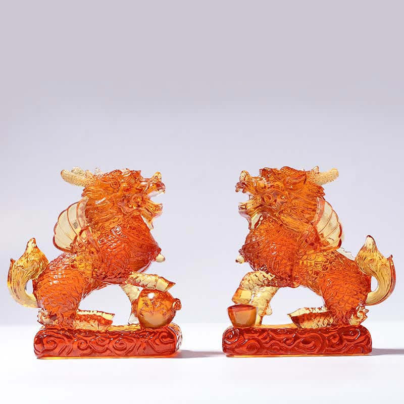 Pièce d’art en cristal Liuli Feng Shui Kirin faite à la main