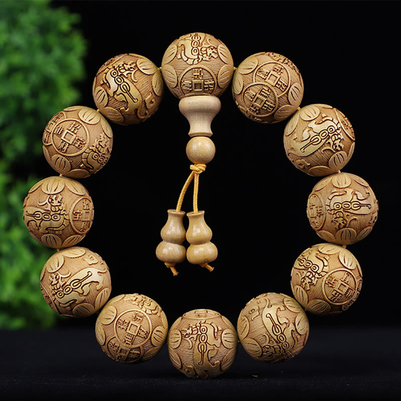 Bracelet zodiaque chinois en bois de rose | 12 perles du zodiaque Chaleur