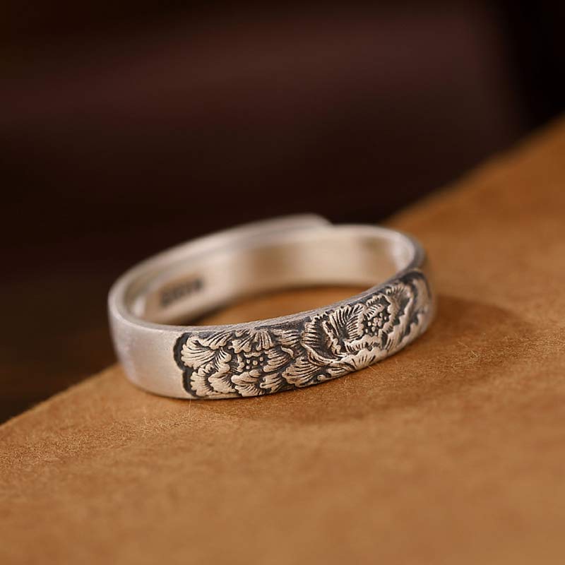 Adjustable 999 Sterling Silver Lotus Flower Enlightenment Ring
