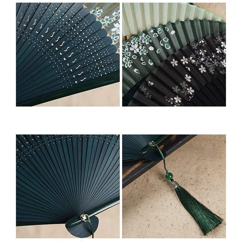 22cm Bamboo Folding Fan with Cherry Blossom Engraving