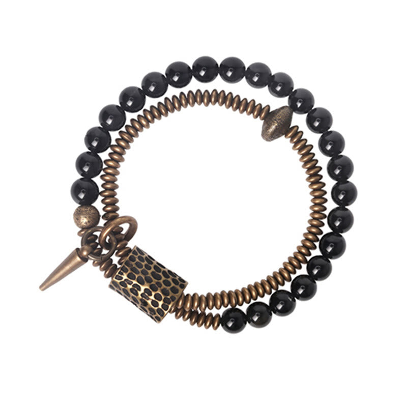 Unisex Rainbow Obsidian Copper Inner Peace Bracelet 6mm