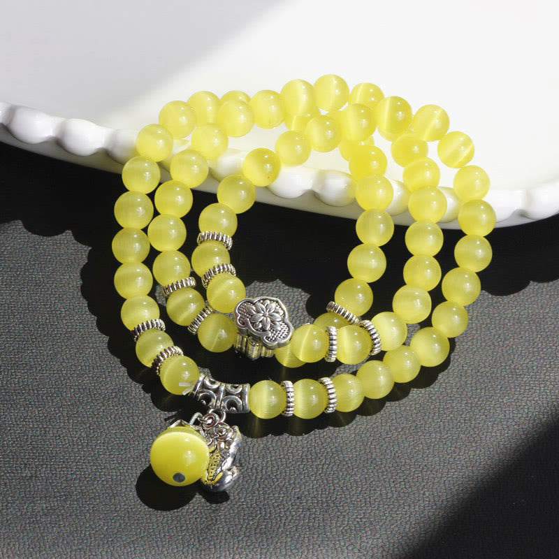 8mm Chrysoberyl Cat Eye PiXiu Triple Wrap Support Bracelet