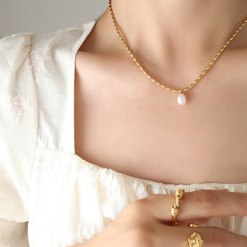 Pearl Necklace Peace Pendant | Calming Titanium Steel Chain