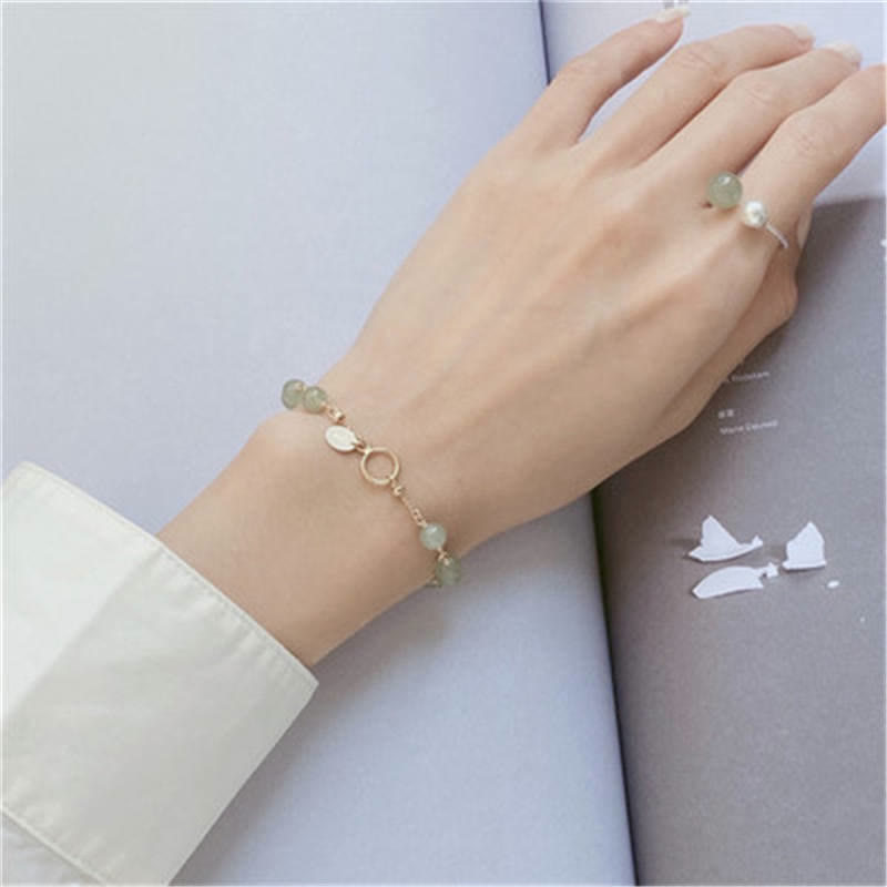 Natural Hetian Jade 14K Gold Bracelet for Luck & Prosperity