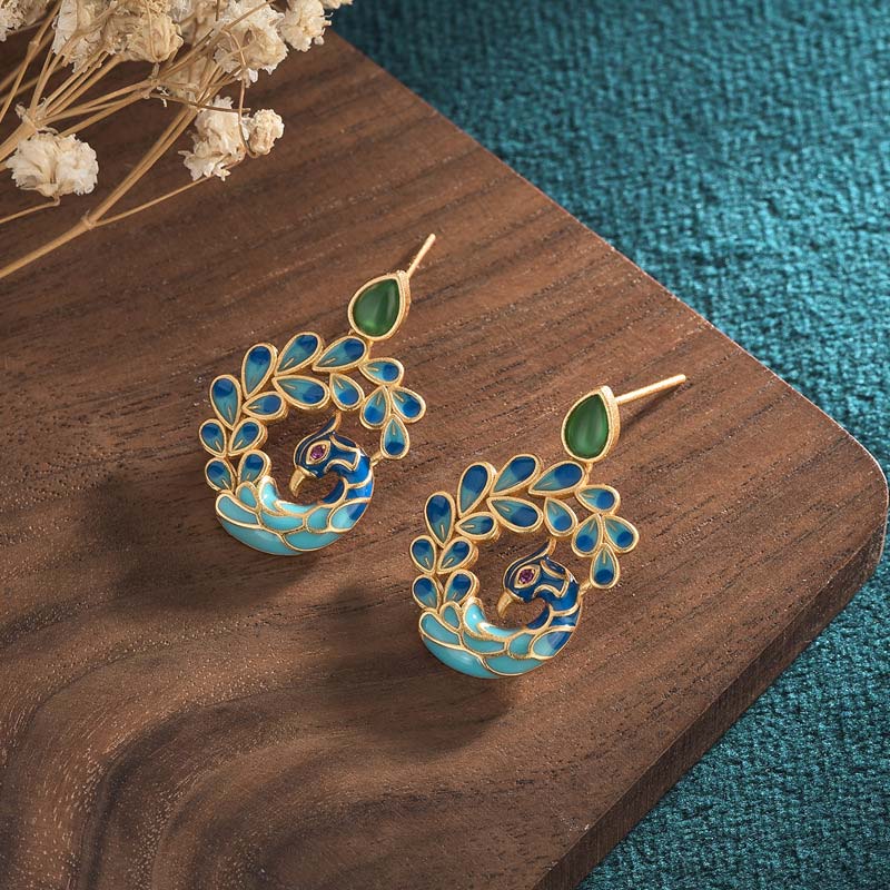 Natural White Peacock Green Agate Fortune Earrings for Relaxation