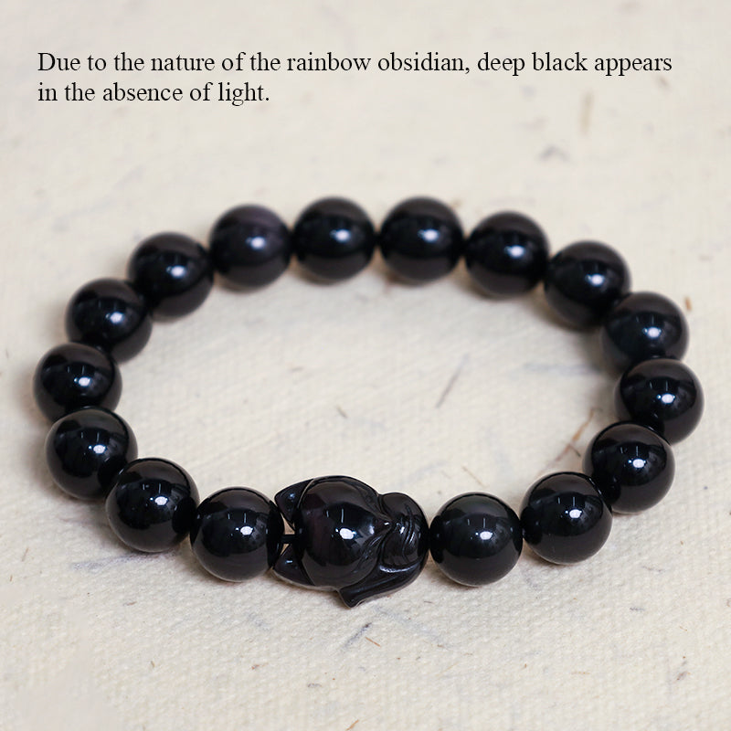 Rainbow Obsidian Healing Bracelet with Fox Charm