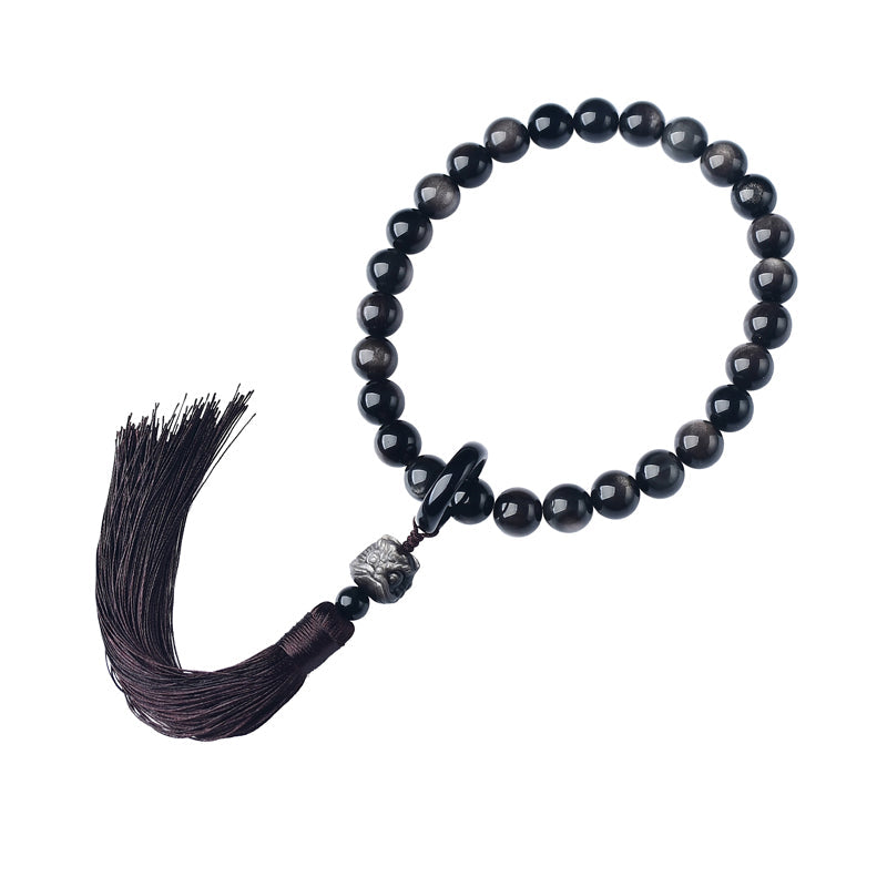 12mm Silver Sheen Obsidian Lion Meditation Wrist Mala