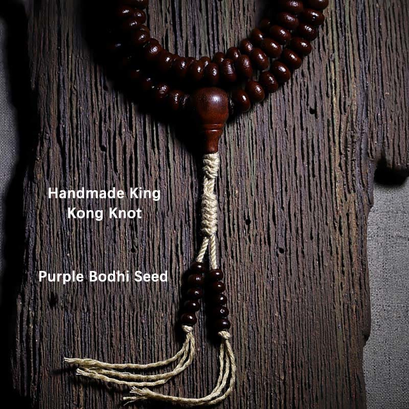 9mm Purple Bodhi Seed Mala Bracelet with Three-eyed Dzi Beads for Harmony