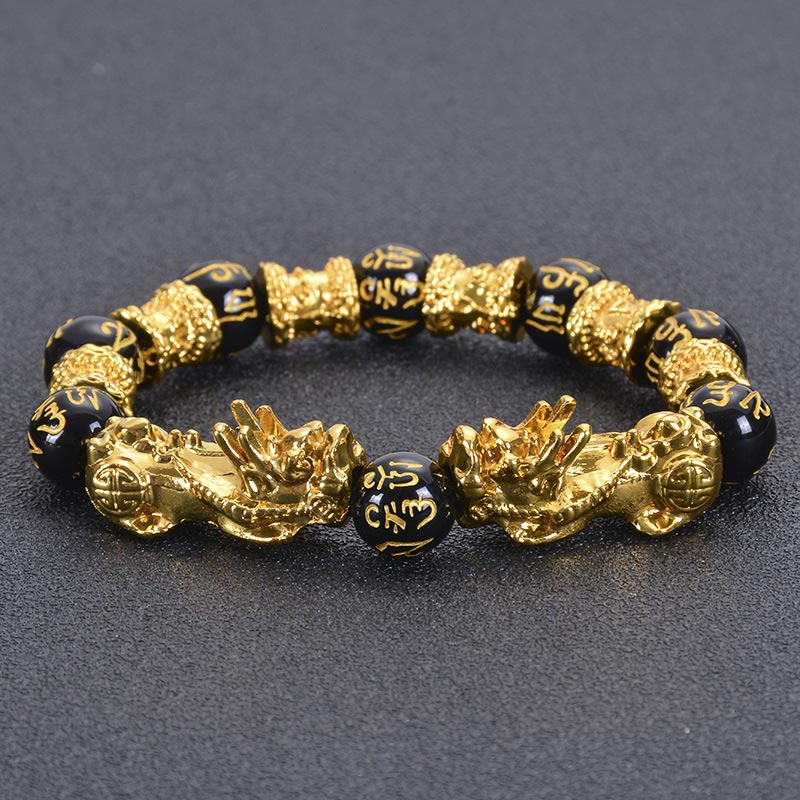 Unisex Double Pixiu Obsidian 12mm Wealth Bracelet