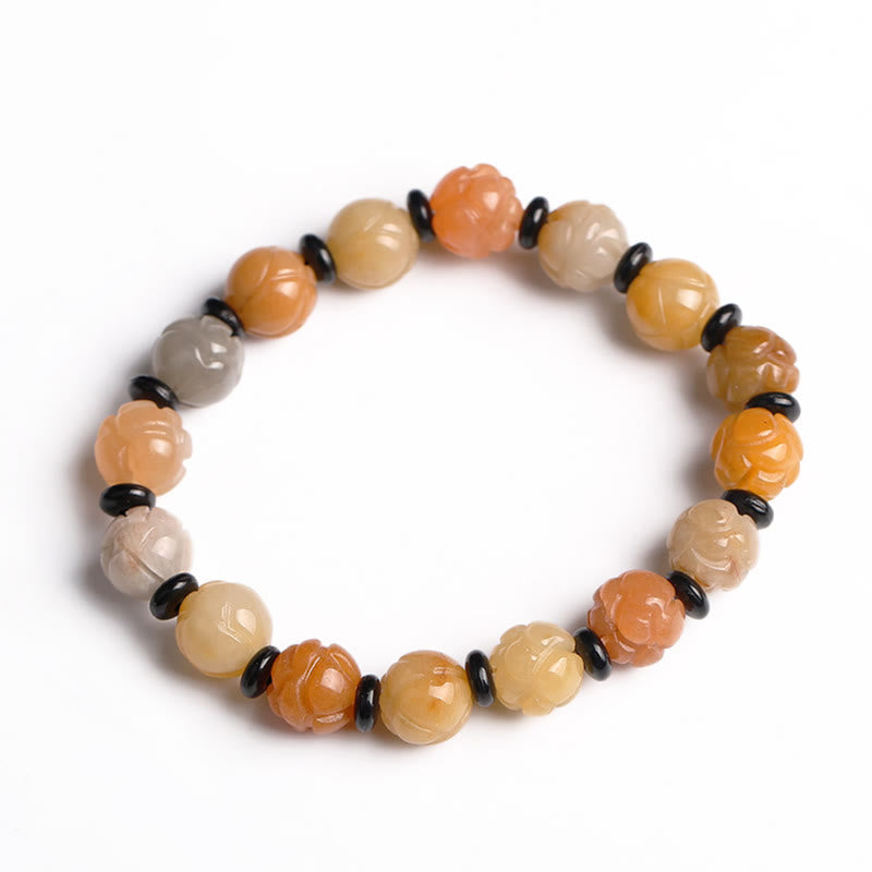 10mm Golden Silk Jade Lotus Wealth Luck Bracelet