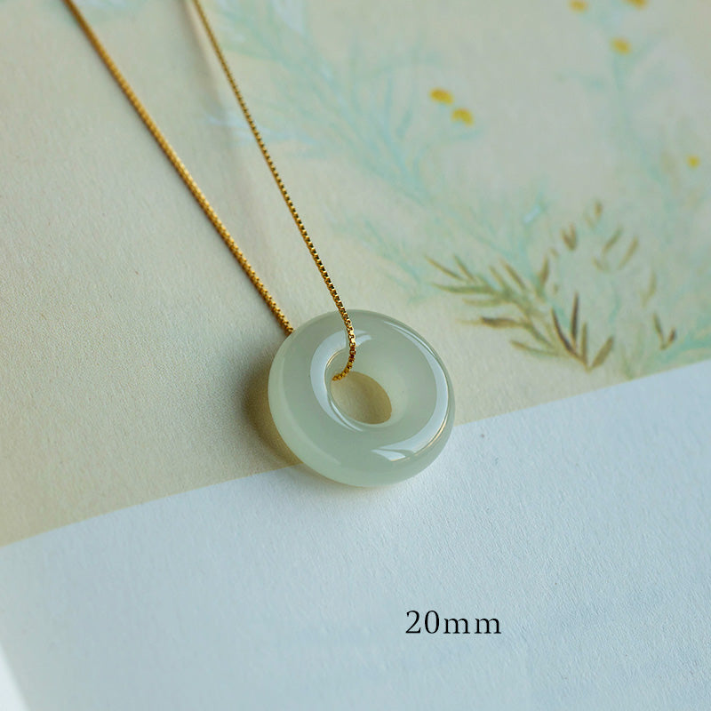 14mm Natural Jade & Cyan Jade Peace Necklace for Luck & Abundance