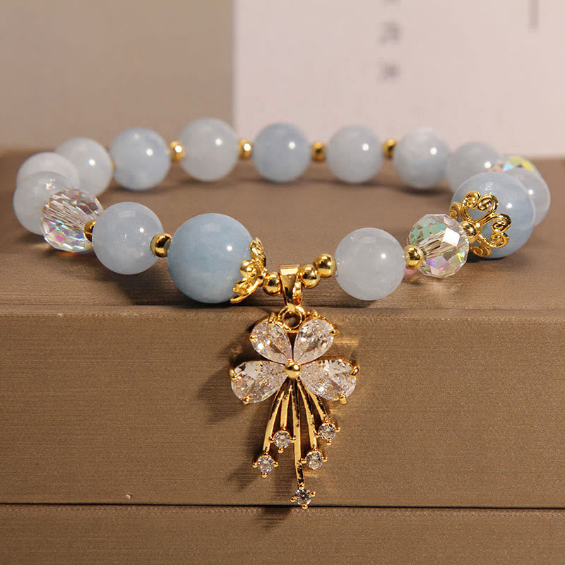 8mm Aquamarine Pink Crystal Healing Charm Bracelet