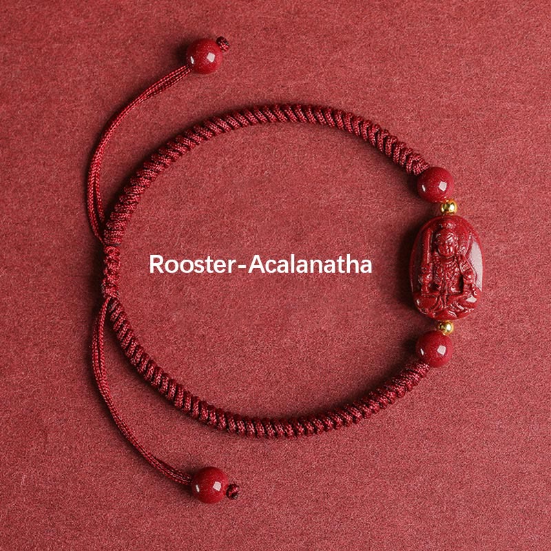 Unisex Cinnabar Chinese Zodiac Buddha Bracelet for Protection