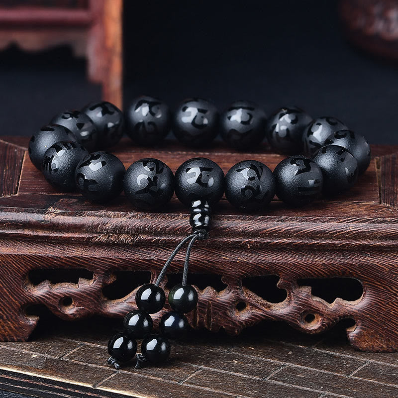 8mm White Crystal Om Mani Padme Hum Meditation Bracelet