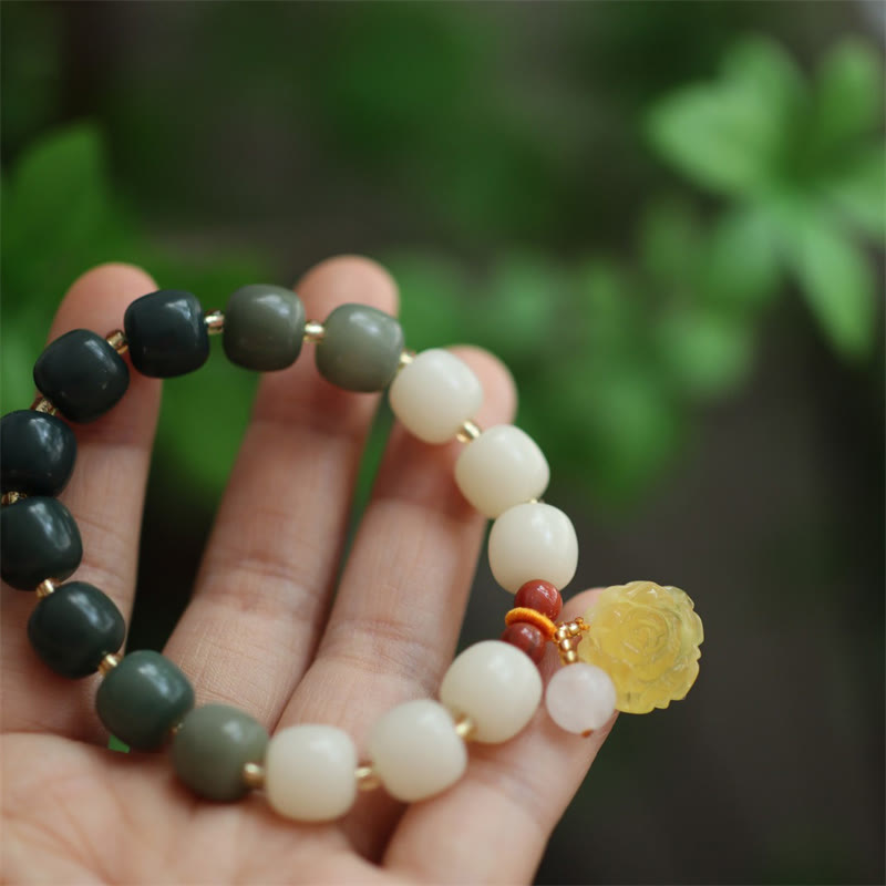Bracelet Lotus unisexe avec perles de Bodhi, d'ambre et d'agate rouge