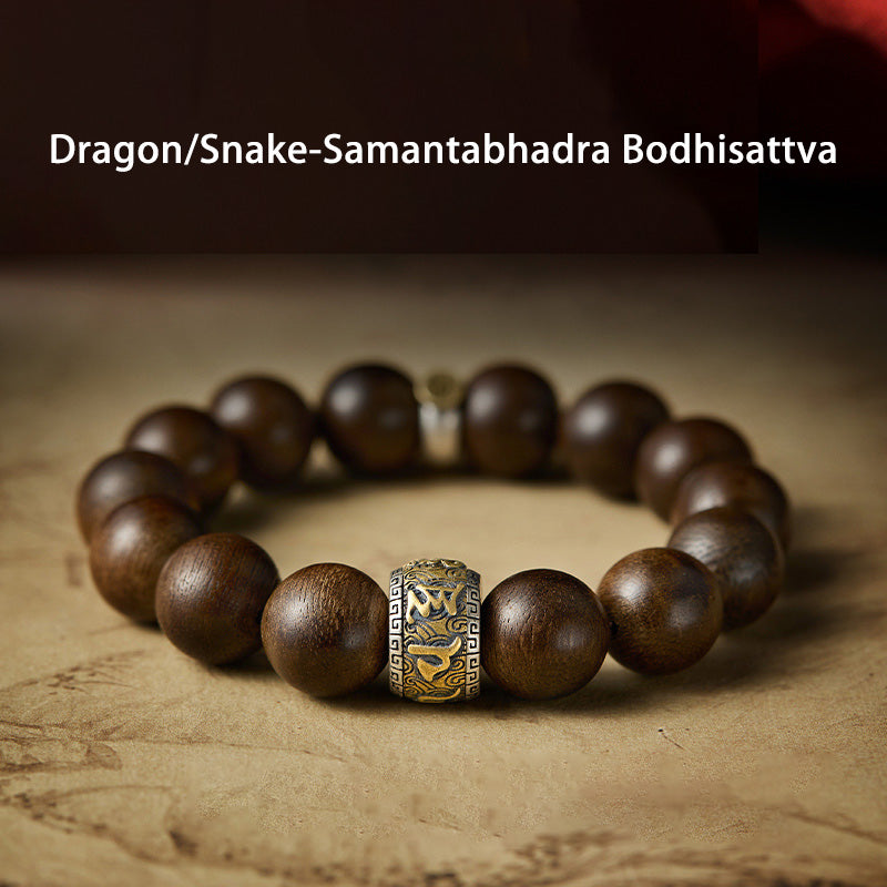 Chinese Zodiac Agarwood Bracelet in Sterling Silver for Spiritual Balance