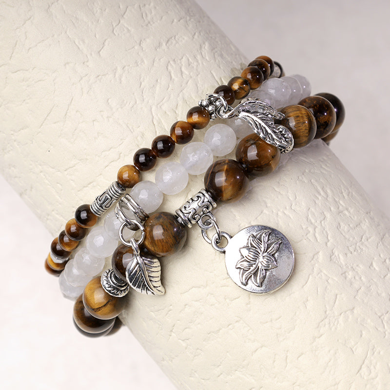 Amethyst Crystal Healing Bracelet with Lotus Symbol | 6-8mm Beads