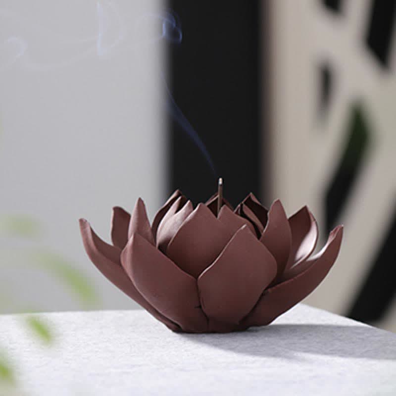 Brûle-encens tibétain Lotus en argile violette pour la paix et le calme