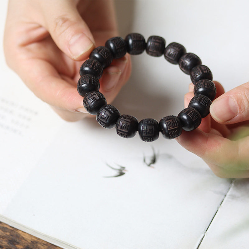 Ebony Wood Om Mani Padme Hum Balance Bracelet 13mm Unisex