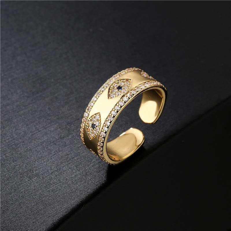 Adjustable Copper Alloy Evil Eye Ring for Luck & Protection