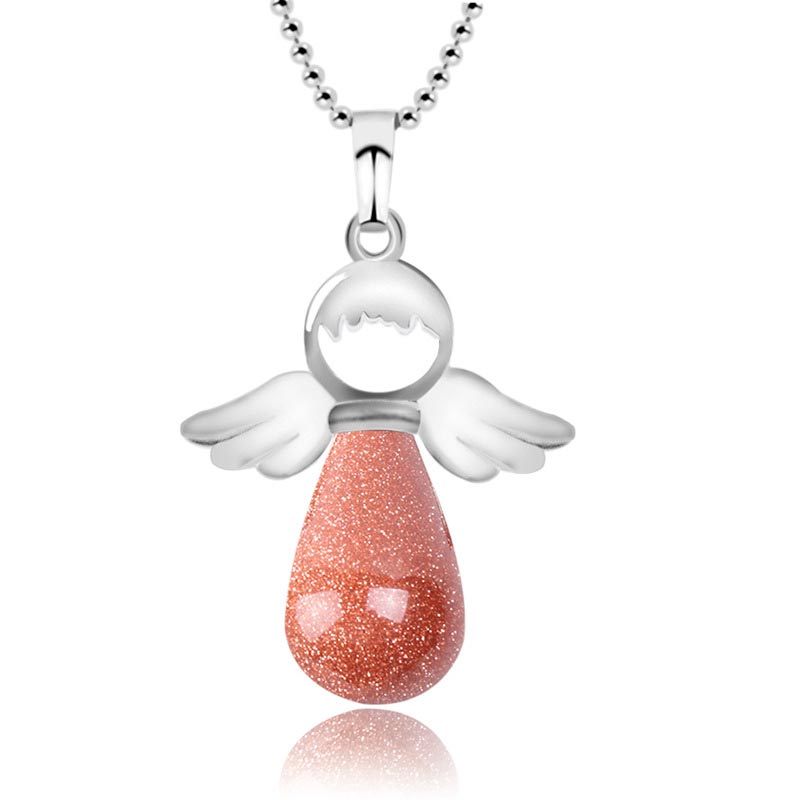 Natural Crystal Luck Necklace with Angel Wings Pendant