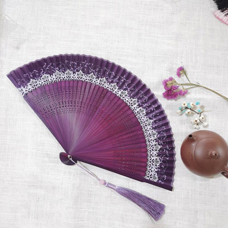 22cm Bamboo Folding Fan with Hollow Engraved Design | Tranquil Comfort