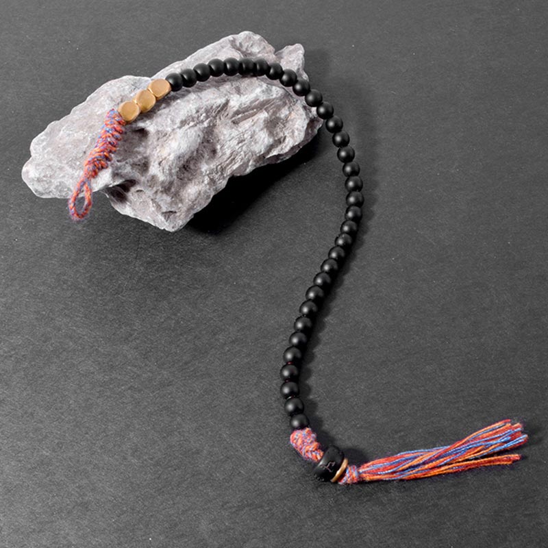 6.7-7in Black Onyx Tassel Bracelet | Protection & Strength