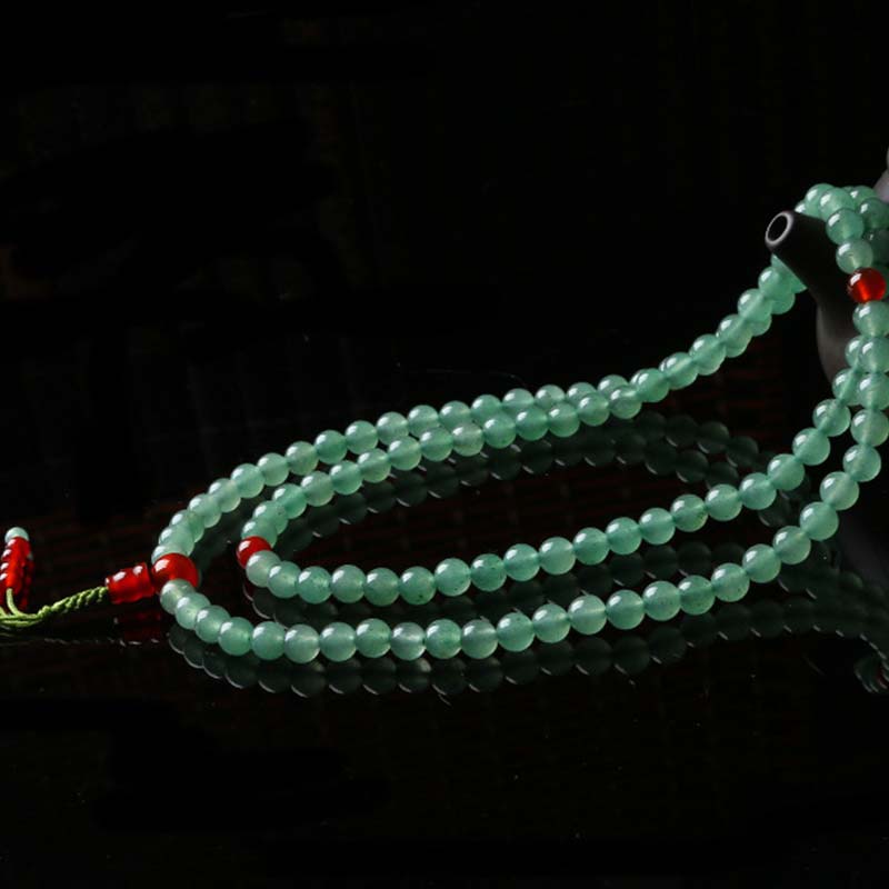 108 Bead Mala Bracelet Green Aventurine & Red Agate for Luck