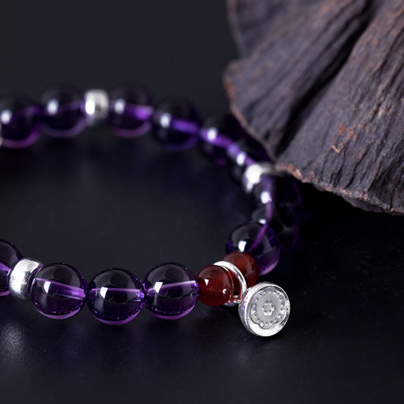 Bracelet positif en argent sterling avec agate rouge améthyste de 8 mm