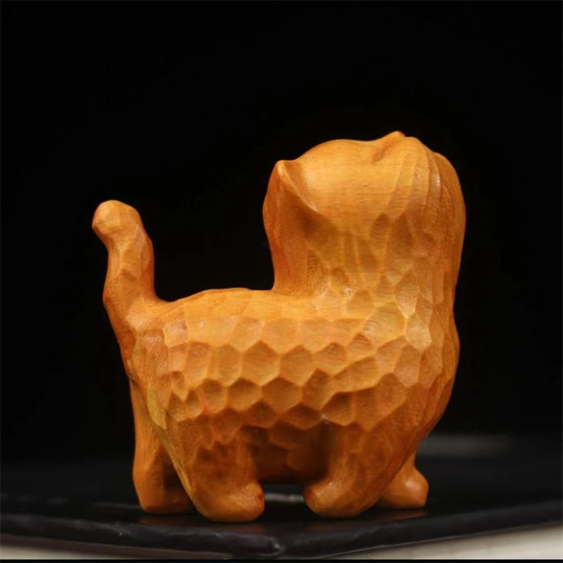 Figurine de chat en Thuja Sutchuenensis et buis de 6 cm pour la prospérité et l'ancrage