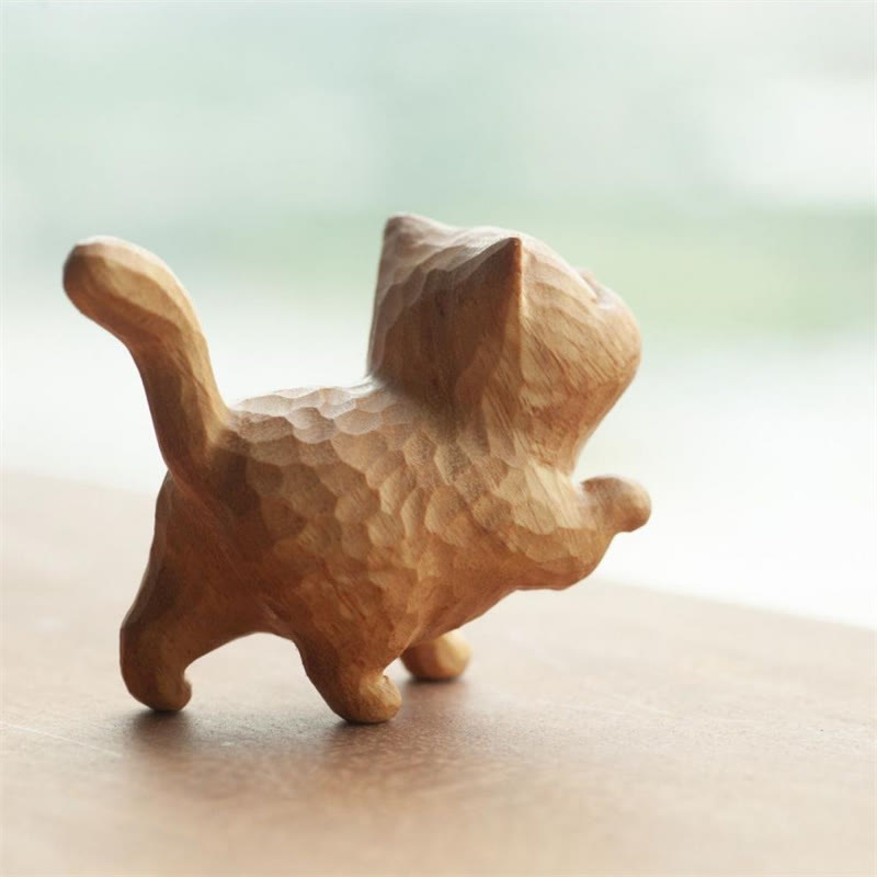 Figurine de chat en Thuja Sutchuenensis et buis de 6 cm pour la prospérité et l'ancrage