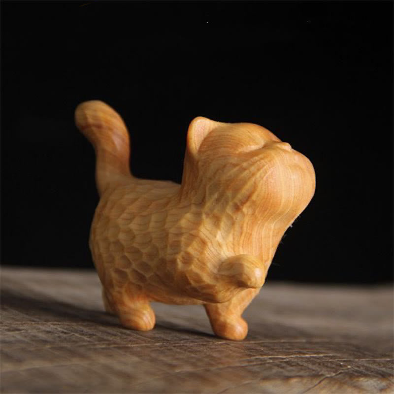 Figurine de chat en Thuja Sutchuenensis et buis de 6 cm pour la prospérité et l'ancrage