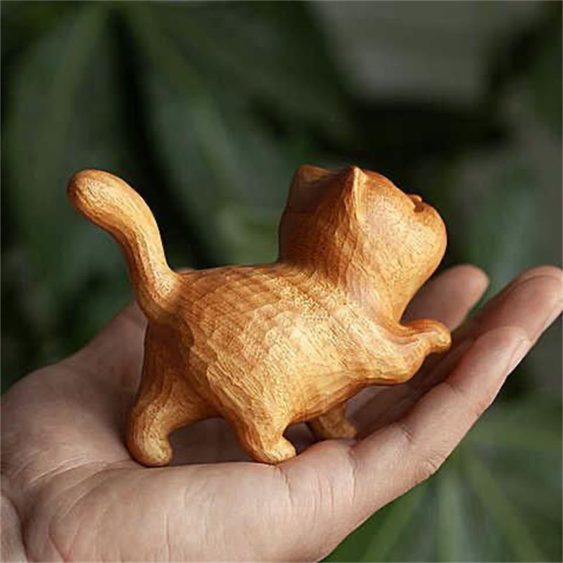 Figurine de chat en Thuja Sutchuenensis et buis de 6 cm pour la prospérité et l'ancrage