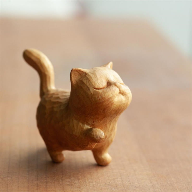 Figurine de chat en Thuja Sutchuenensis et buis de 6 cm pour la prospérité et l'ancrage
