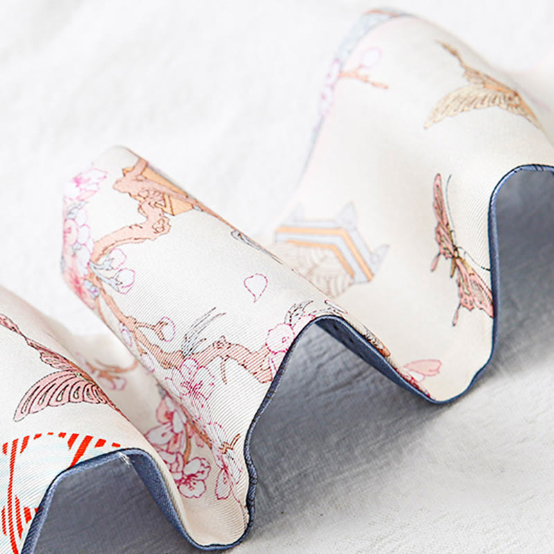 Écharpe en twilly de soie de mûrier 6 cm x 125 cm | Motif fresques de Dunhuang au coucher du soleil