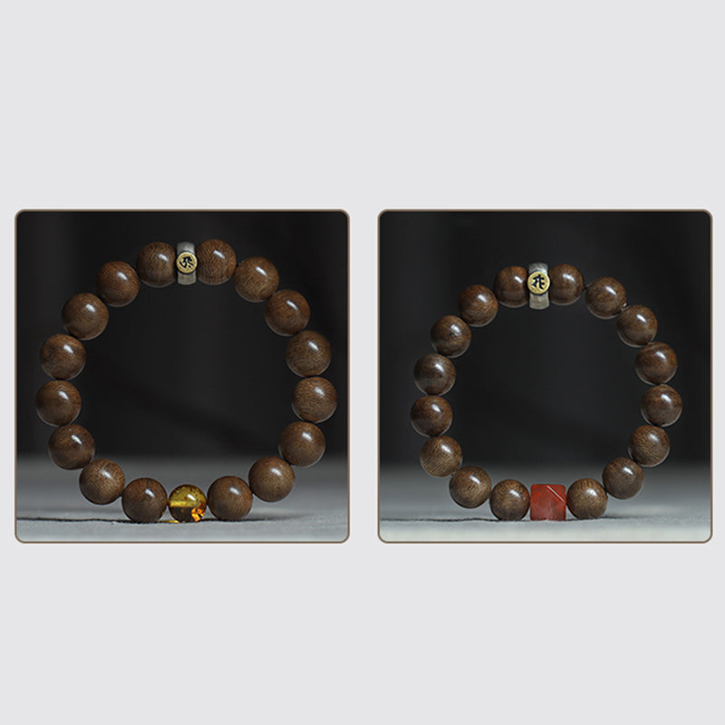 Chinese Zodiac Agate & Agarwood Bracelet 10mm Meditation