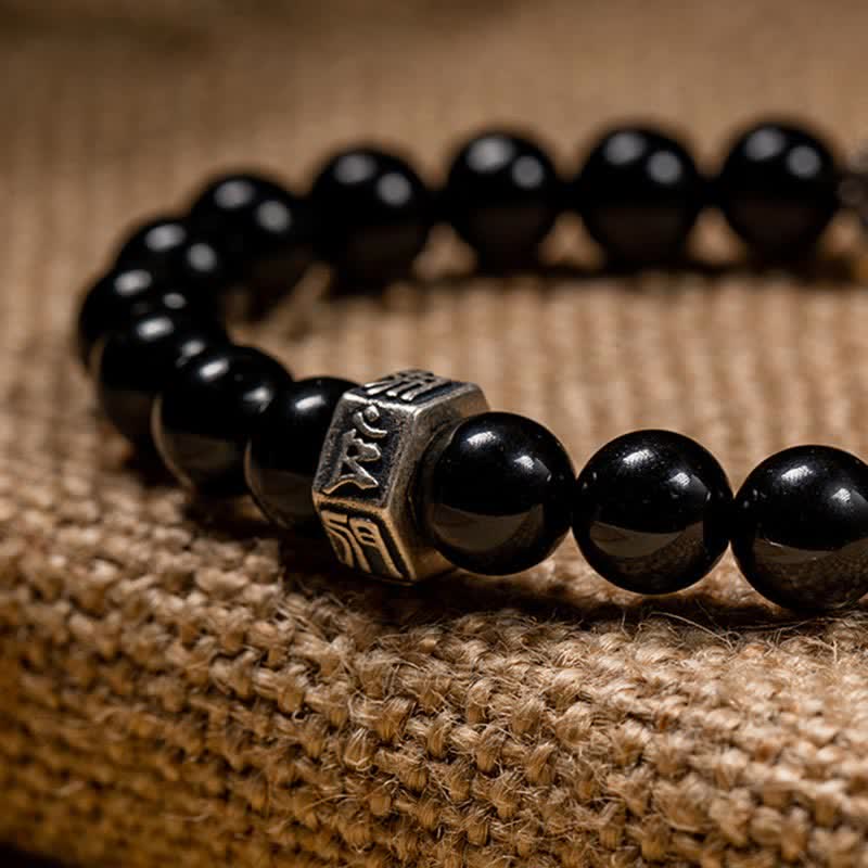 Unisex 8mm Chinese Zodiac Strength Bracelet in Obsidian & Moonstone