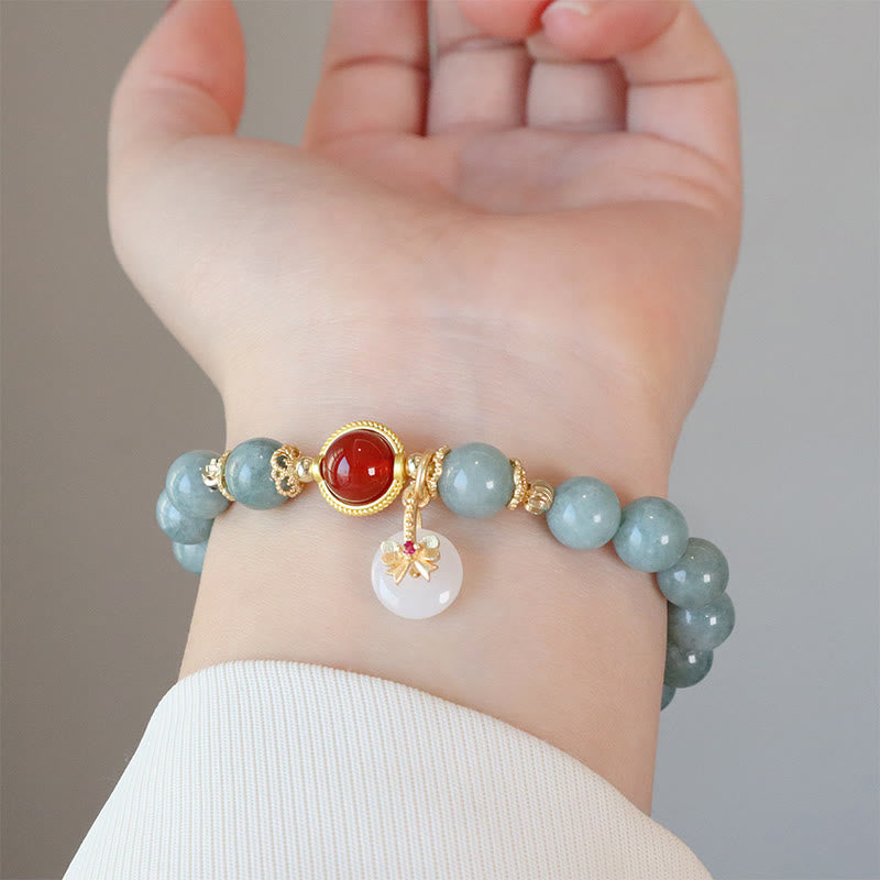 8mm Natural Jade Red Agate Luck Bracelet Bow Tie Design