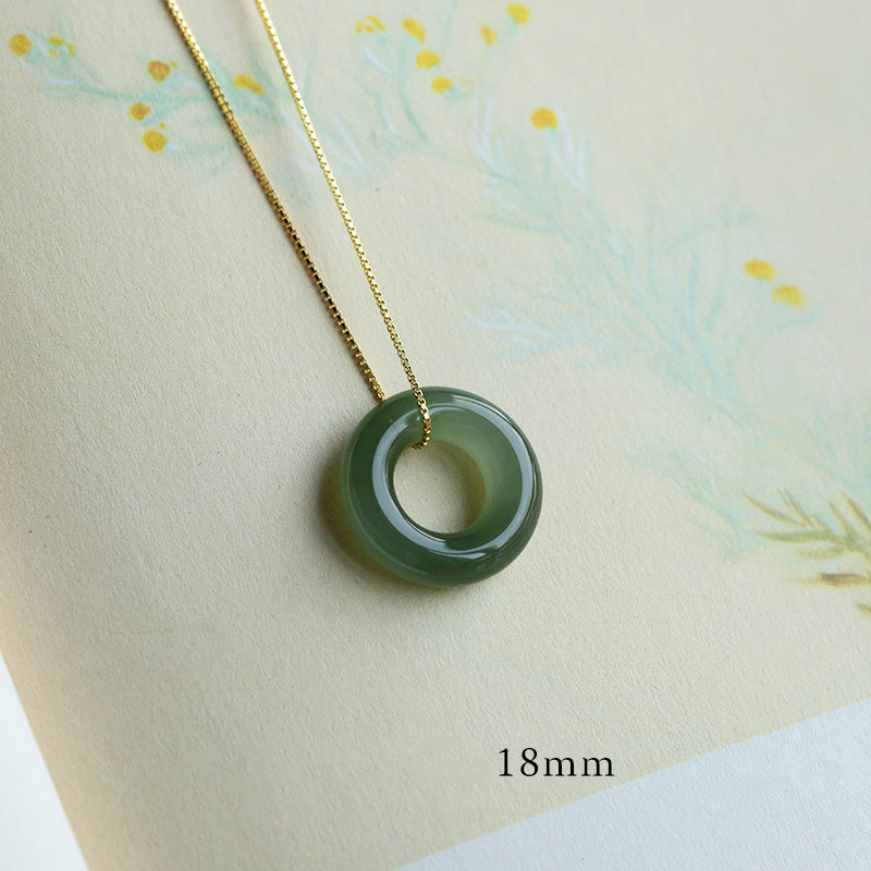 14mm Natural Jade & Cyan Jade Peace Necklace for Luck & Abundance
